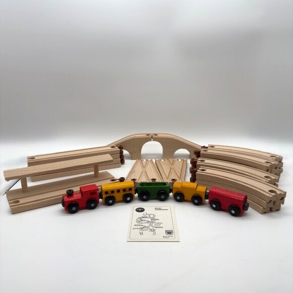 Vintage Micki Wooden Train Set Trains Tracks Bridge More - Picture 2 of 14